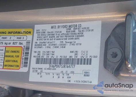 2018 Ford Fusion Se z USA, uszkodzony, nr VIN 3FA6P0H75JR164777